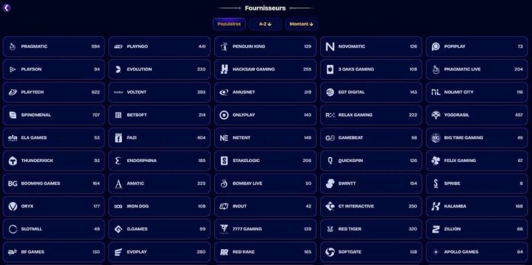 WishWin Casino fournisseurs