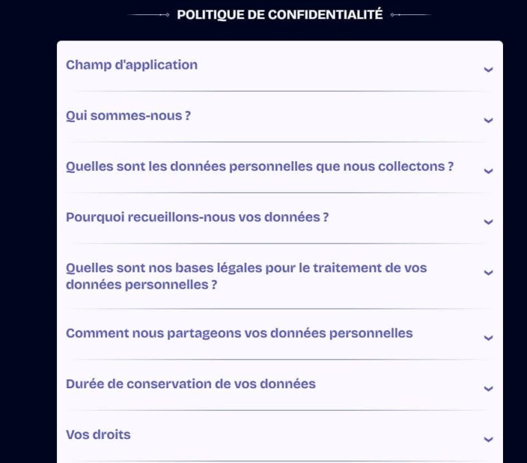 WishWin Casino politique confidentialité